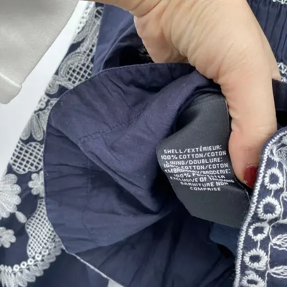 7 for all Mankind Embroidered Navy Blue balloon sleeve top smocked shacket - Picture 6 of 7